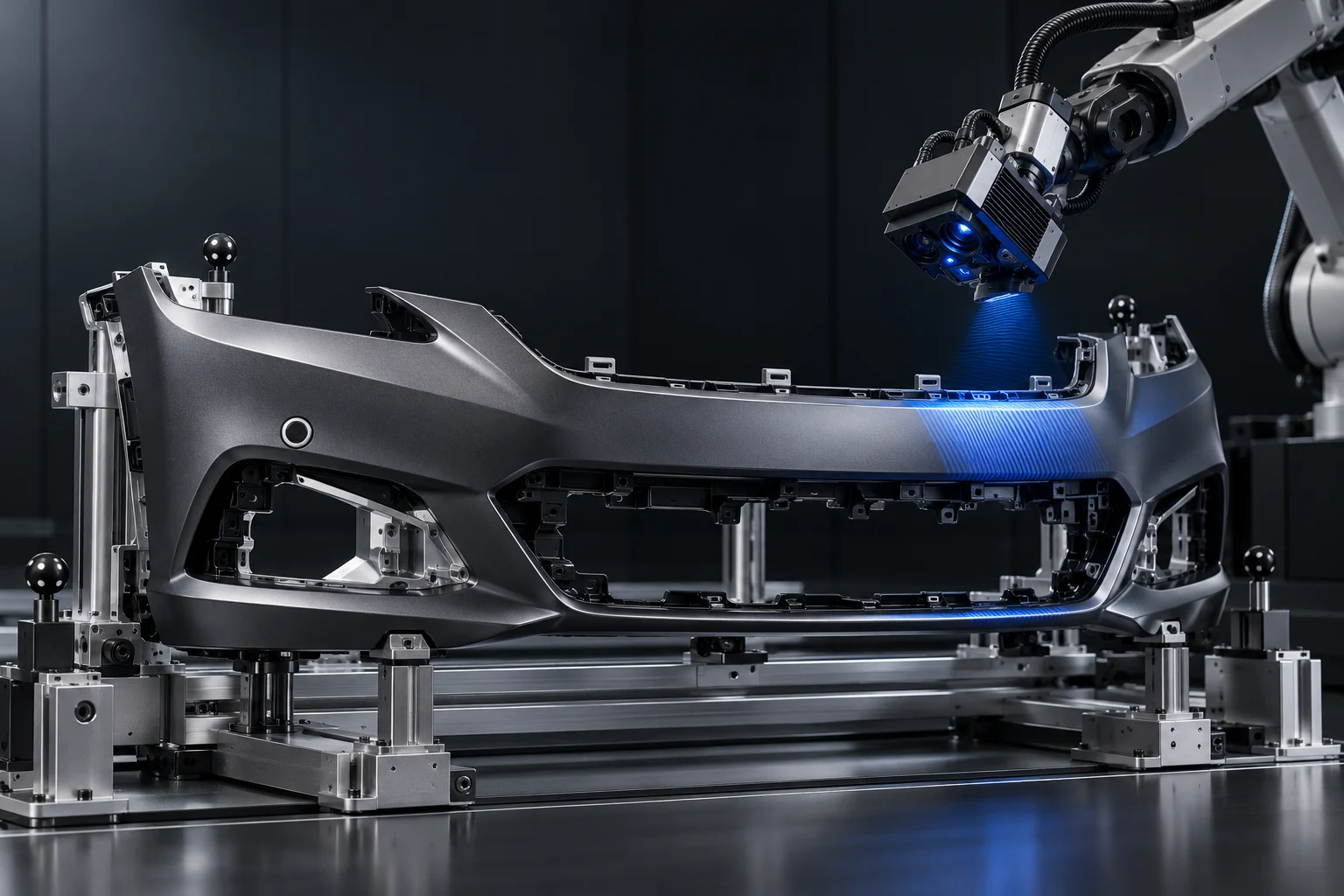 Bumper assembly, fixture and robotic optical inspection